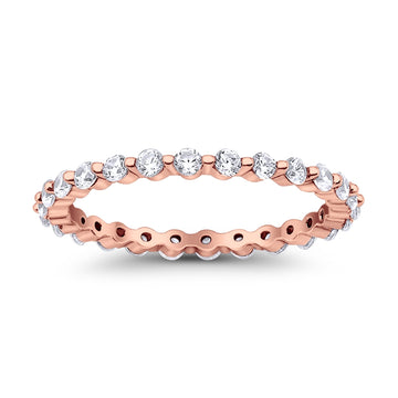Eternity Stackable Band Round Rose Tone, Simulated Cubic Zirconia 925 Sterling Silver
